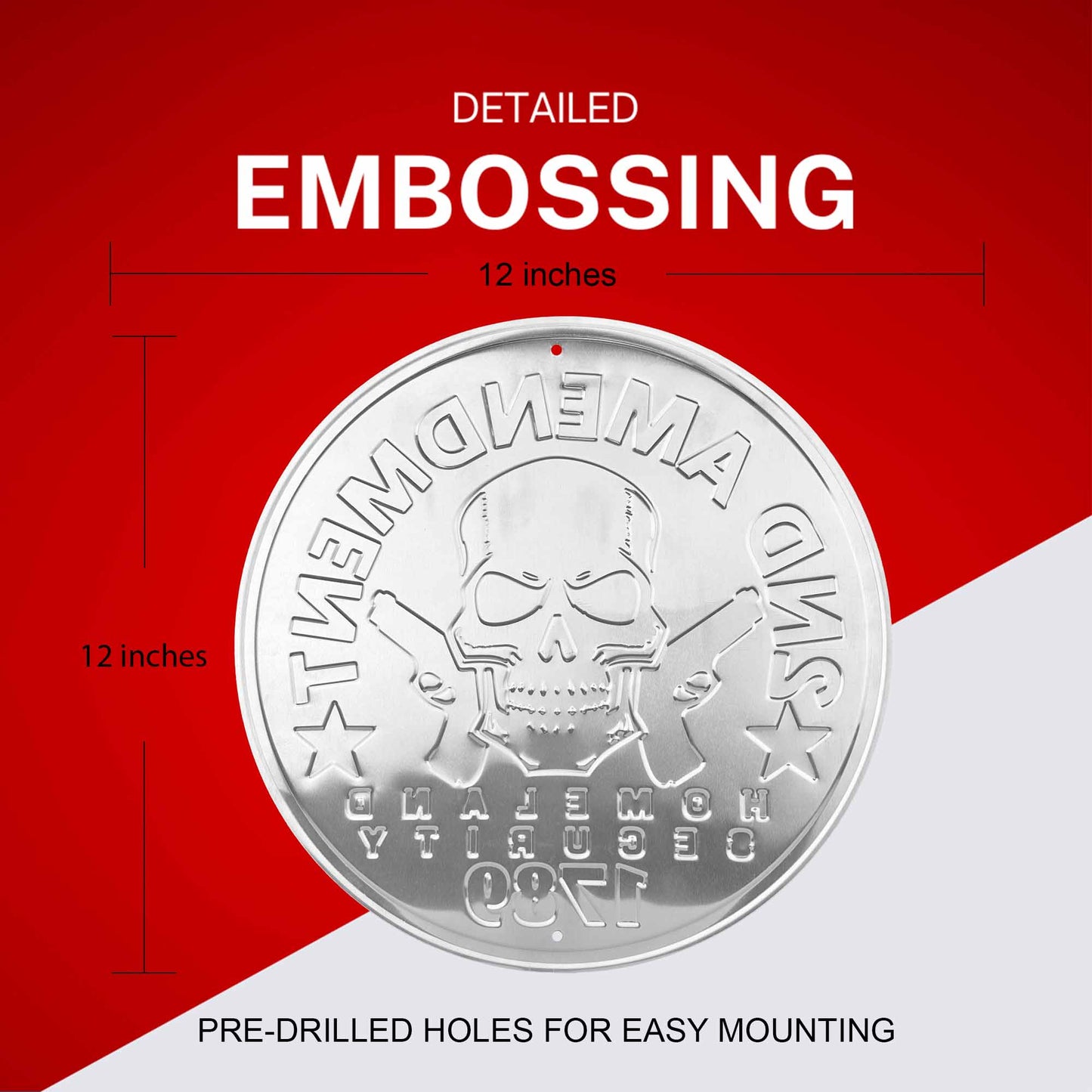 Silver coin with embossing details on a red background