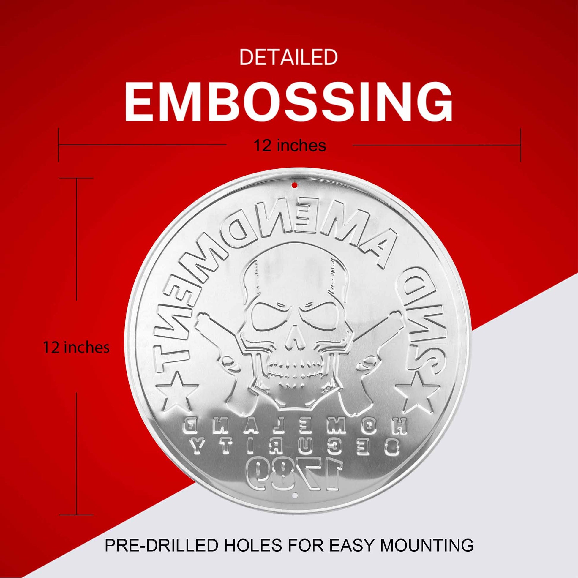 Silver coin with embossing details on a red background