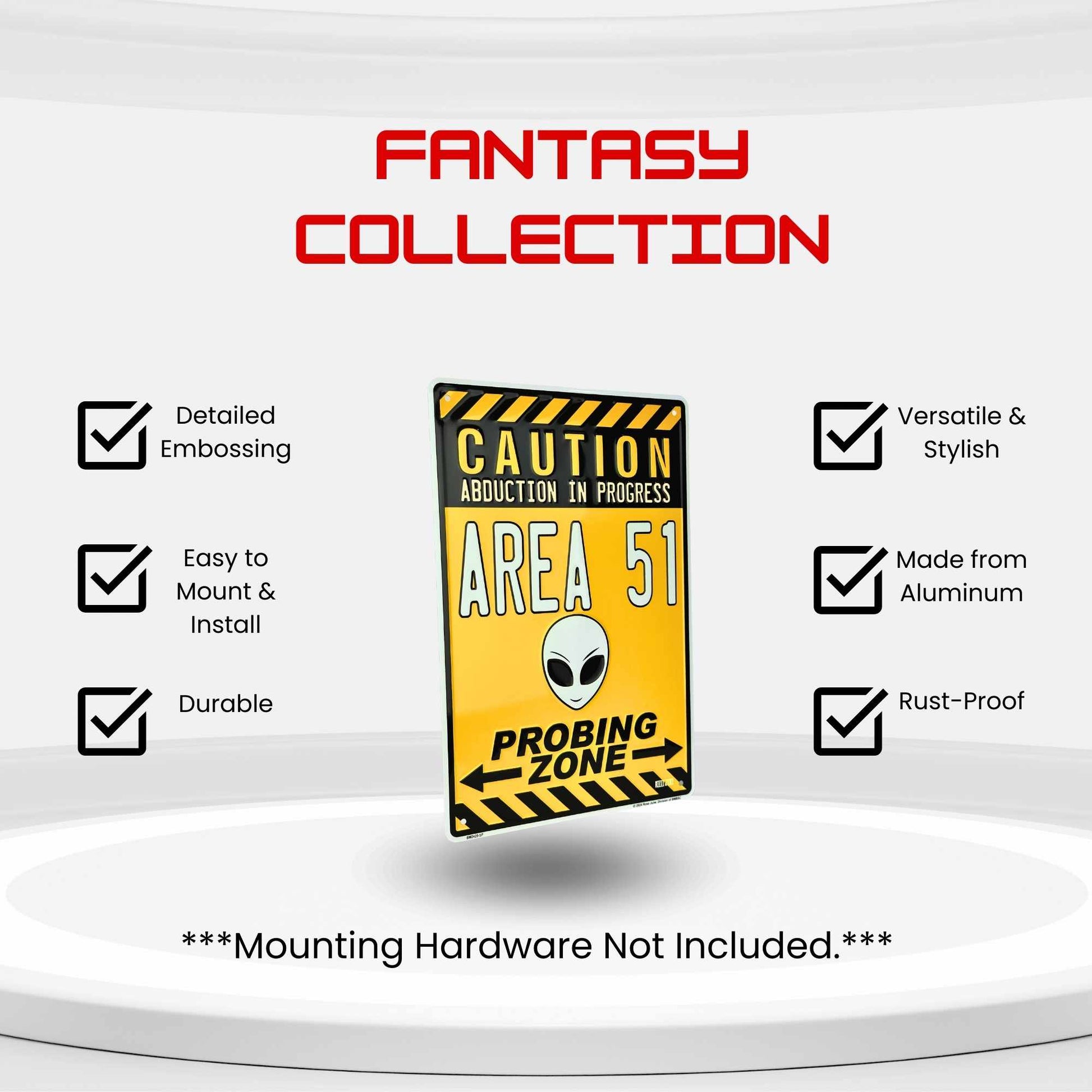 Fantasy Collection sign with alien design on a white background