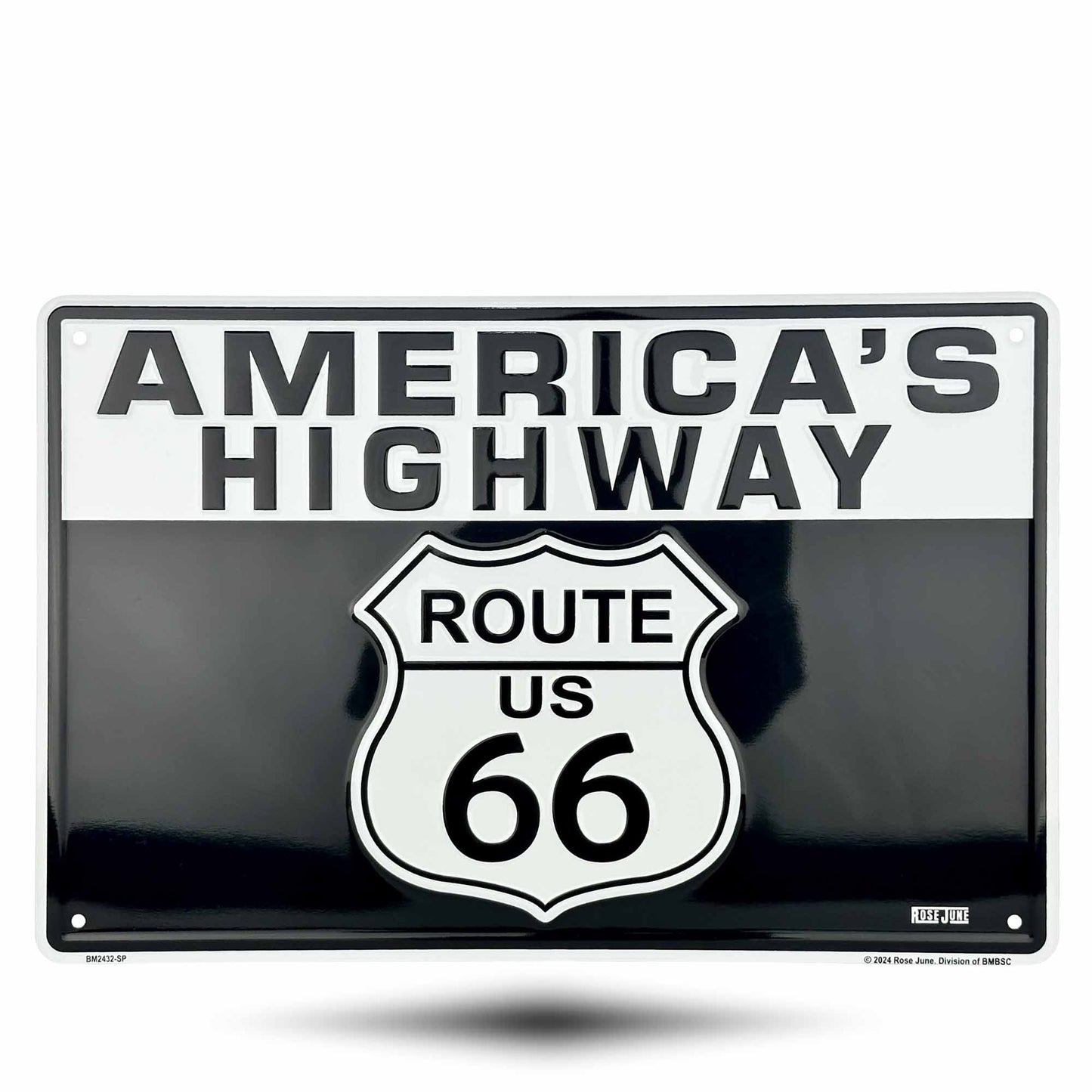 Route 66 sign with 'America's Highway' text on a white background