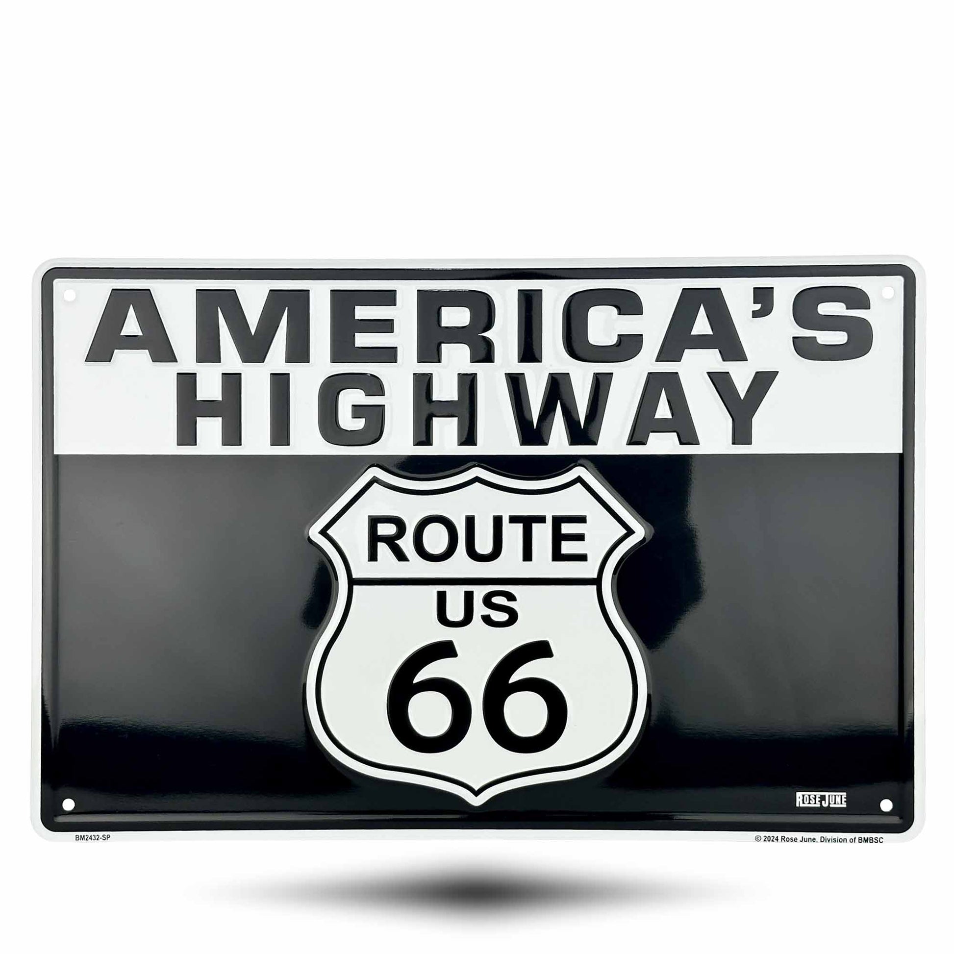 Route 66 sign with 'America's Highway' text on a white background
