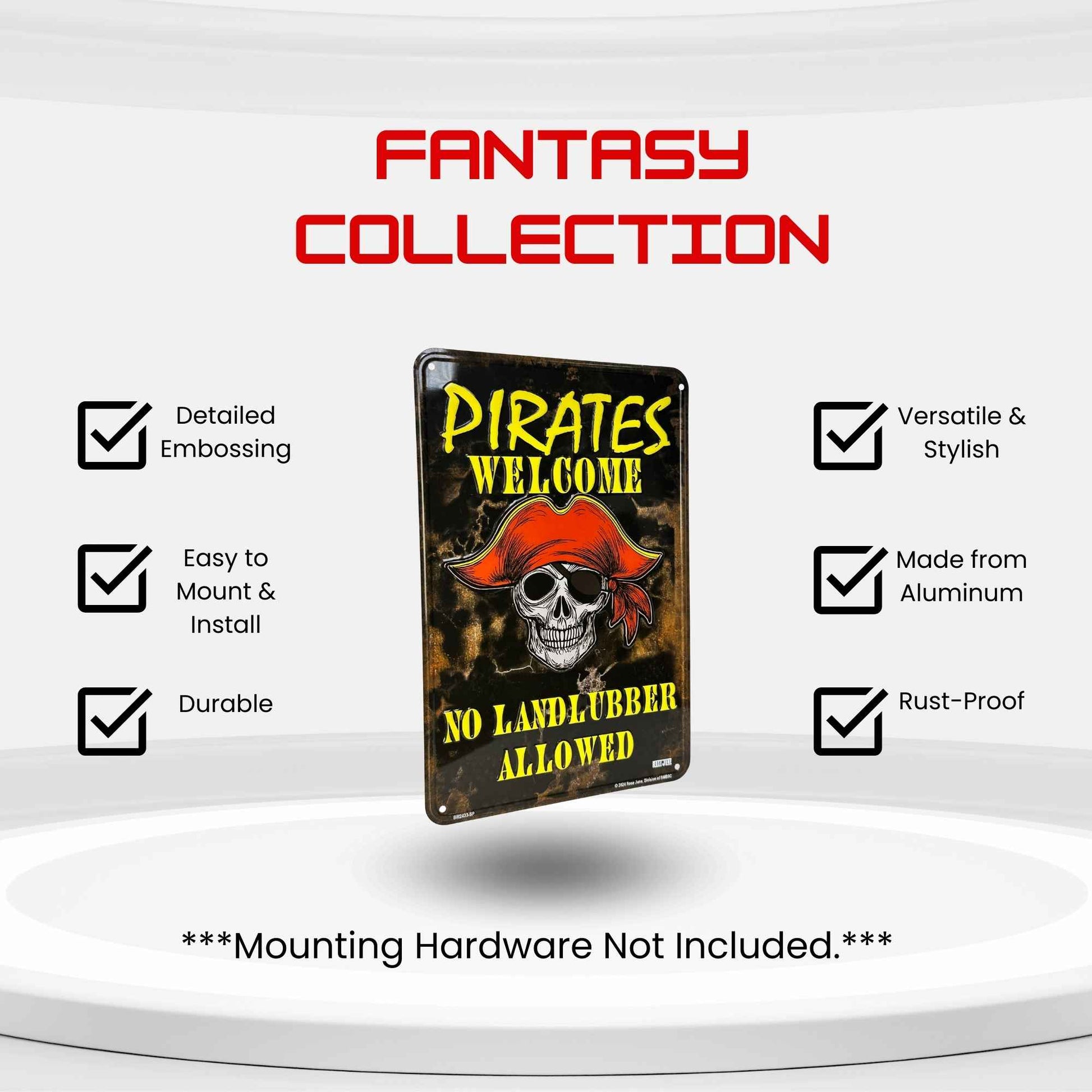 Fantasy Collection sign with pirate design on a white background