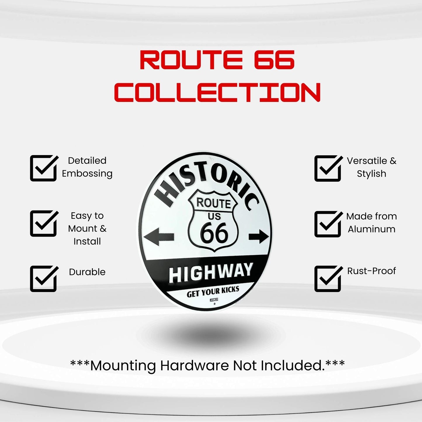 BM2443-CS | Historic US Route 66 Hiway Get Your Kicks Circle Sign | Stock Aluminum Embossed Signs | 12" Circle (Copy) (Copy) (Copy)