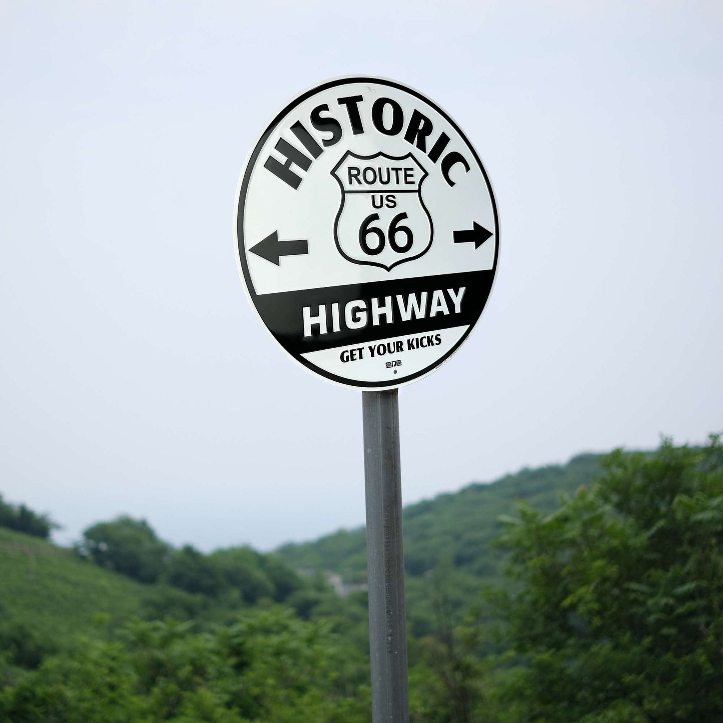 BM2443-CS | Historic US Route 66 Hiway Get Your Kicks Circle Sign | Stock Aluminum Embossed Signs | 12" Circle (Copy) (Copy) (Copy)