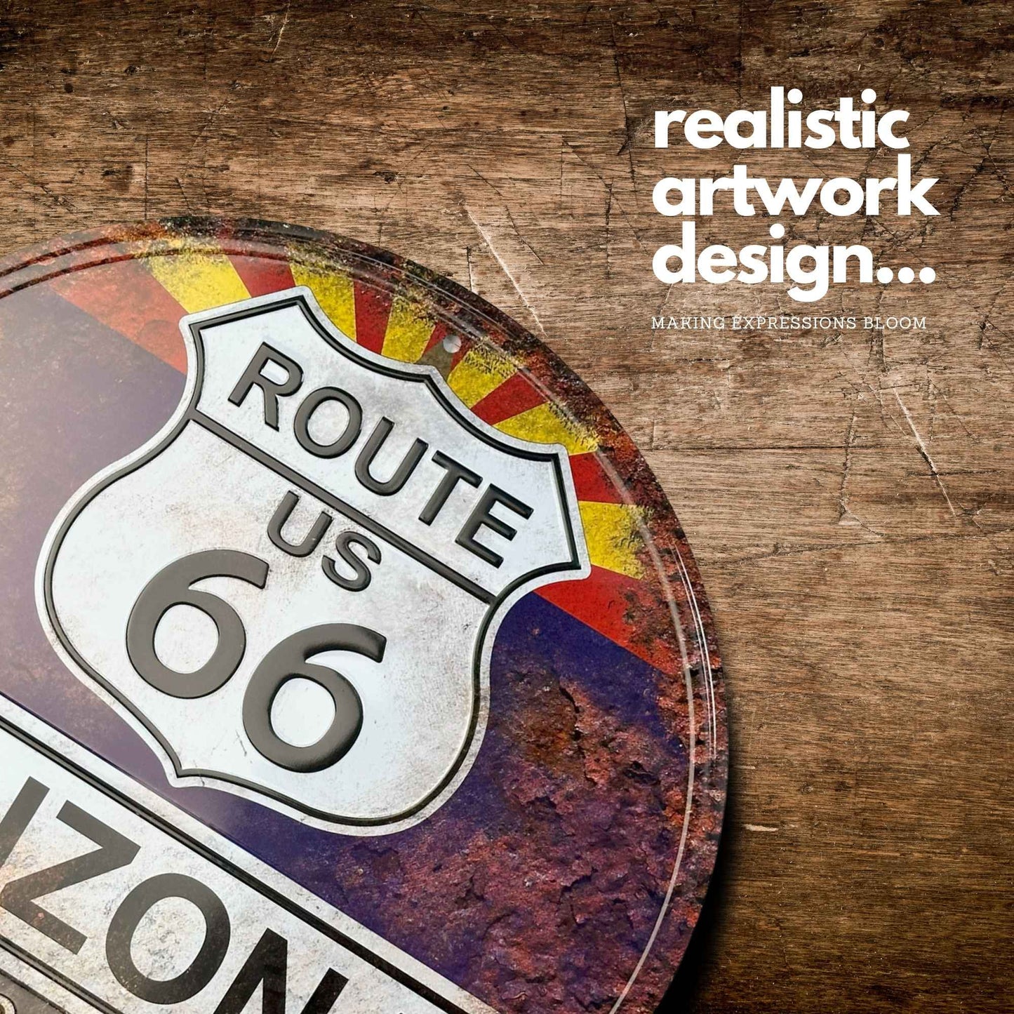 Route 66  Arizona Rust Vintage Historic Highway Sign Artwork Showcase