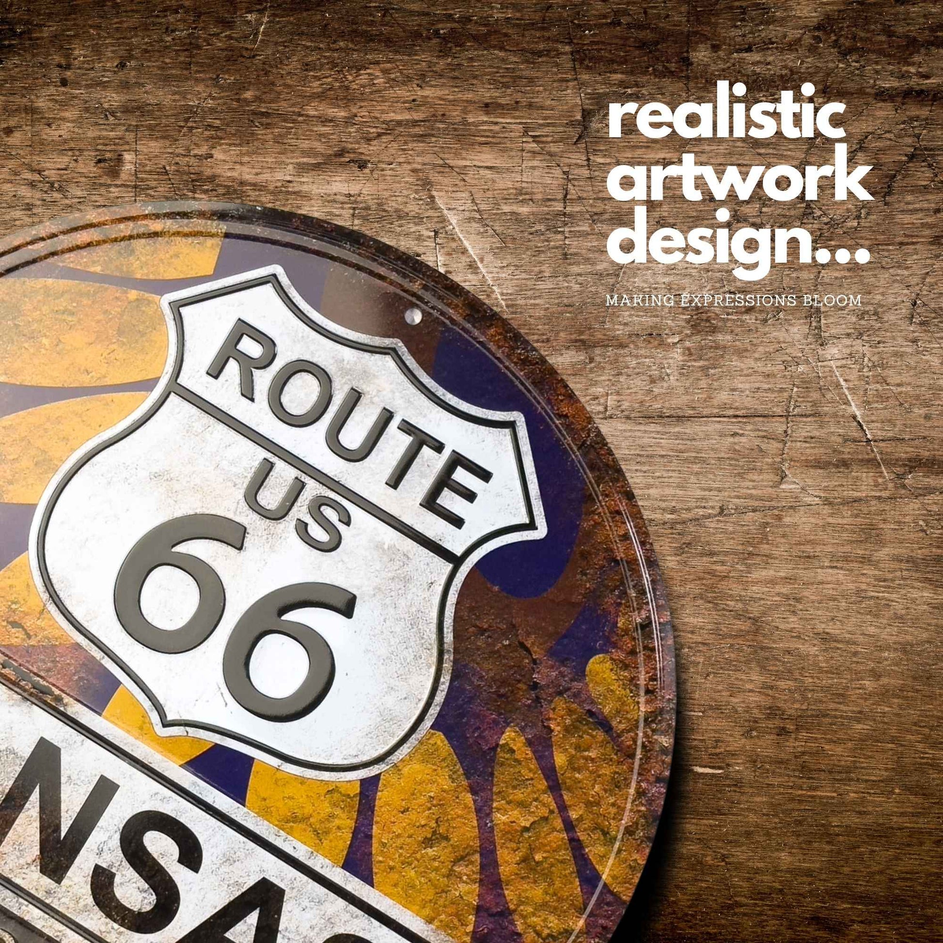 Route 66  Kansas Rust Vintage Historic Highway Sign Artwork Showcase