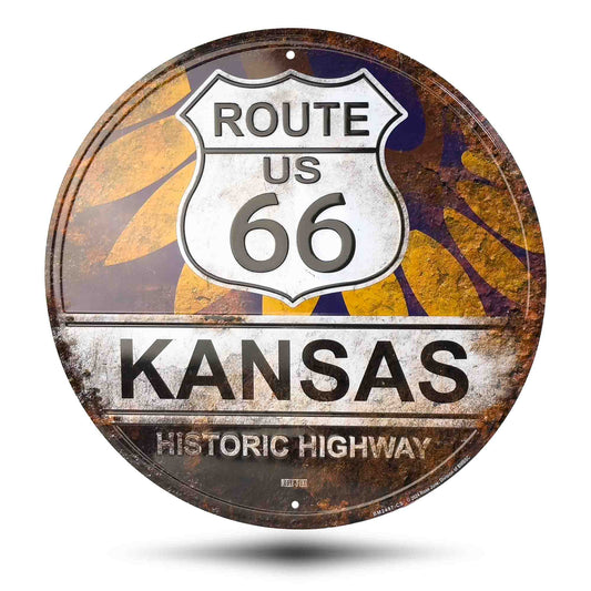 Route 66  Kansas Rust Vintage Historic Highway Sign Front Side