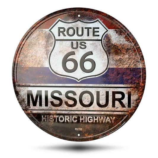 Route 66  Missouri Rust Vintage Historic Highway Sign Front Side