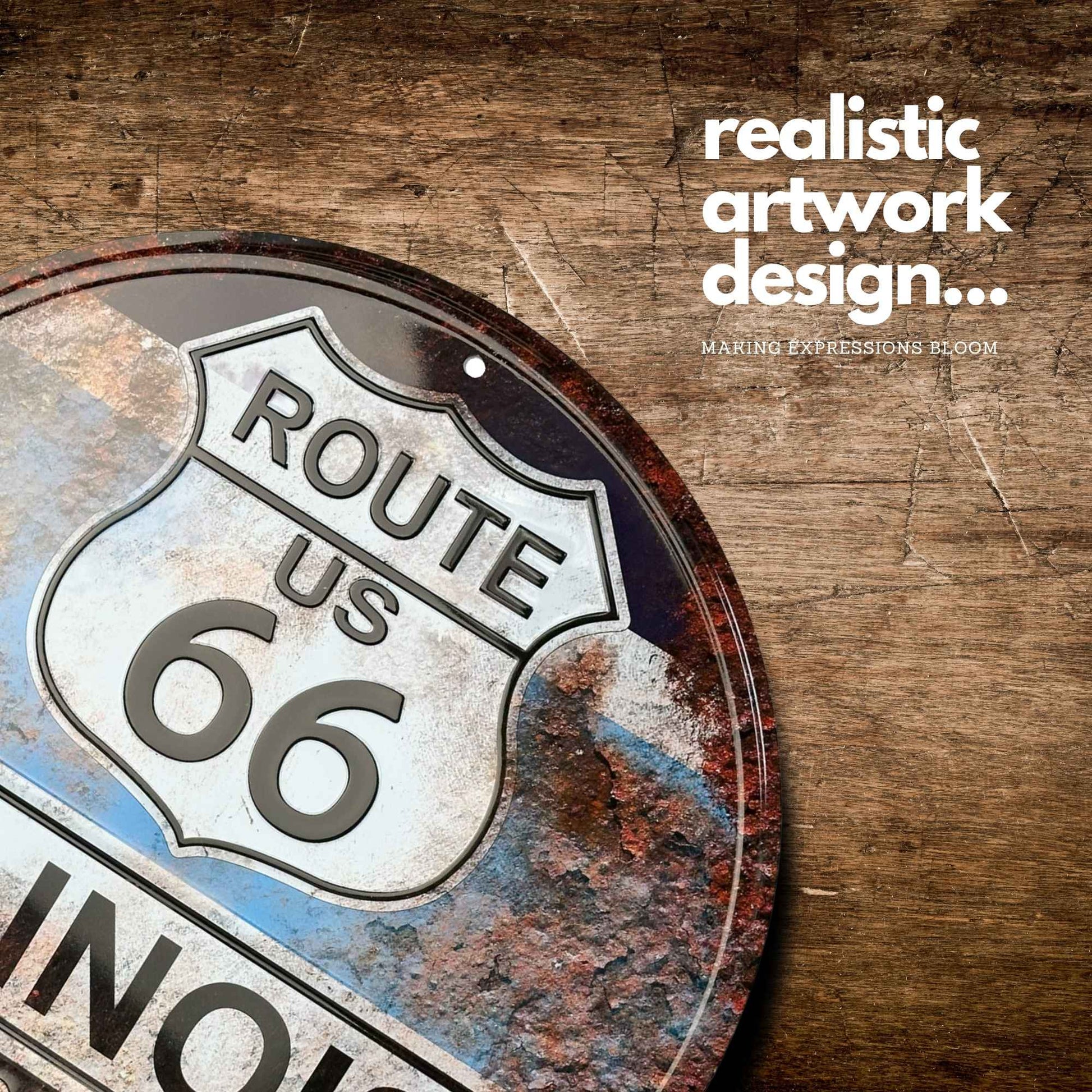 Route 66  Illinois Rust Vintage Historic Highway Sign Artwork Showcase