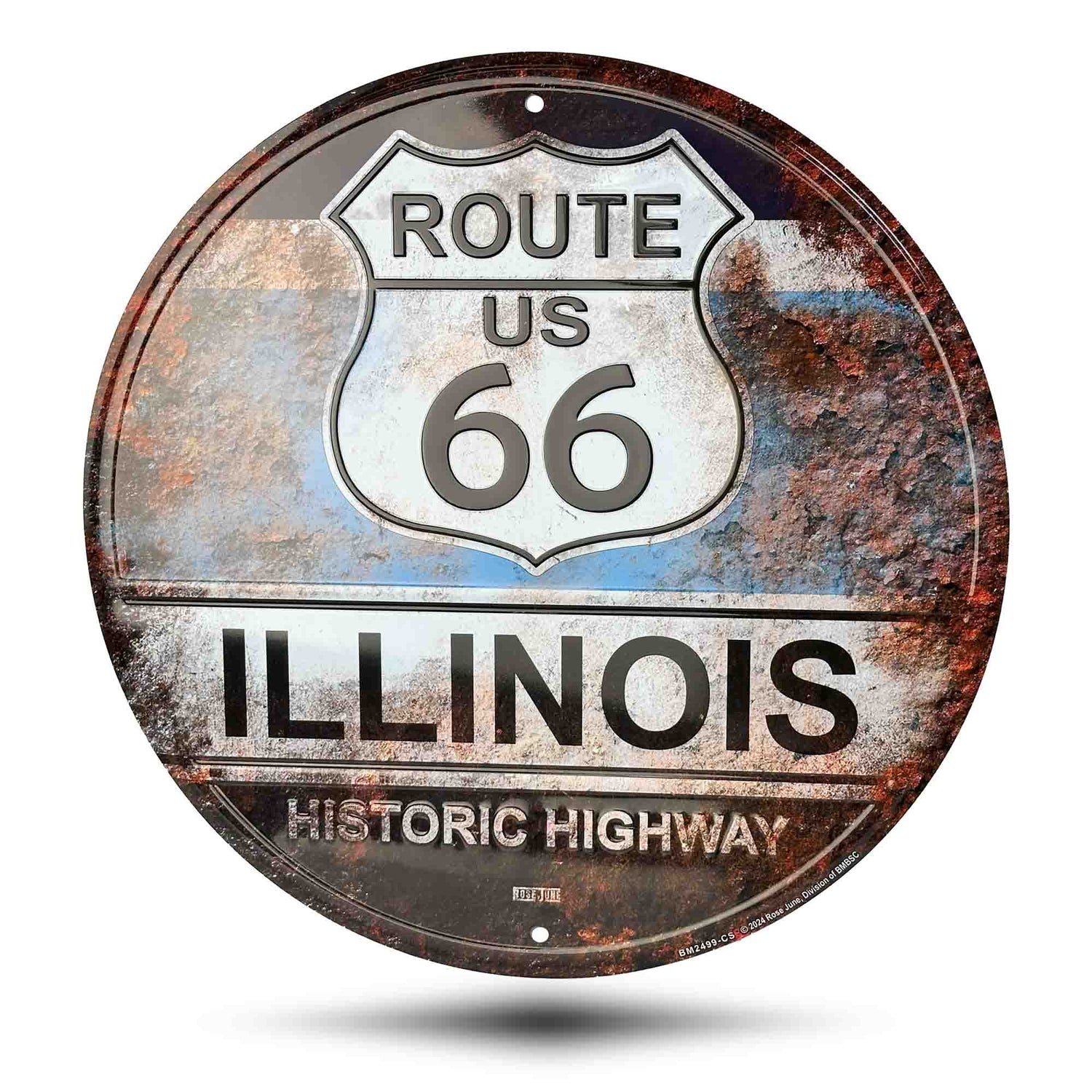 Route 66  Illinois Rust Vintage Historic Highway Sign Front Side