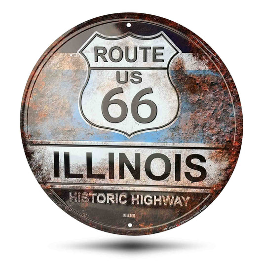 Route 66  Illinois Rust Vintage Historic Highway Sign Front Side