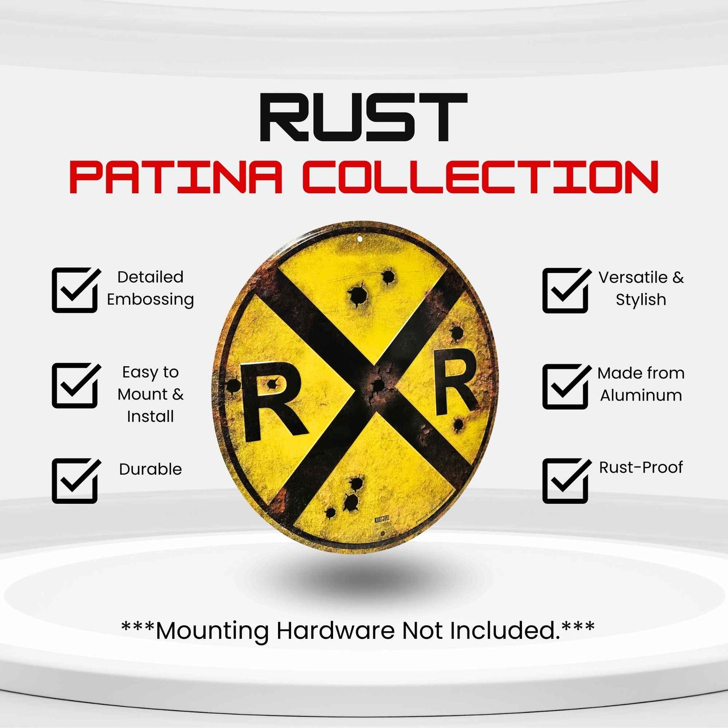 Railroad Crossing Rust Vintage Sign Detail Specs