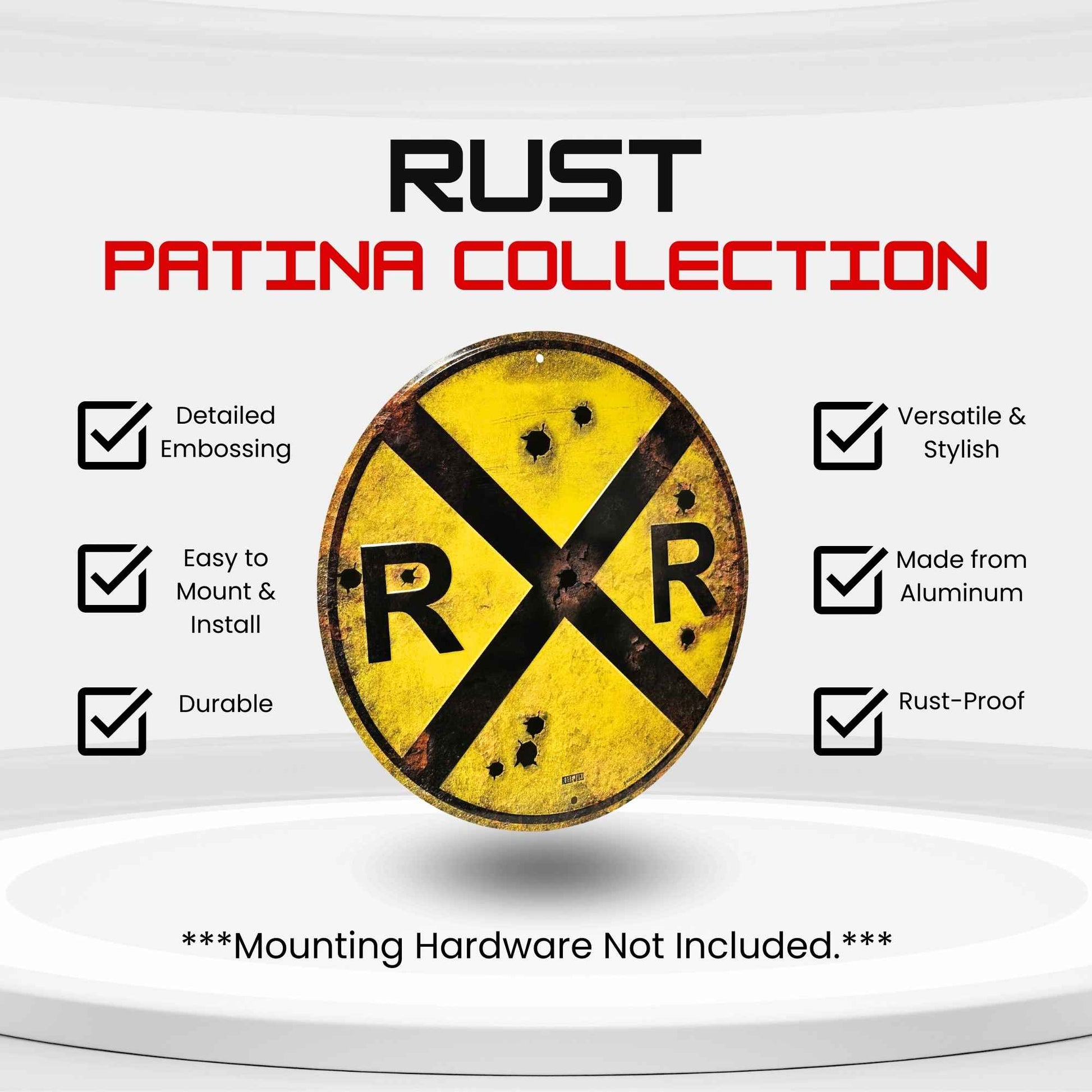 Railroad Crossing Rust Vintage Sign Detail Specs