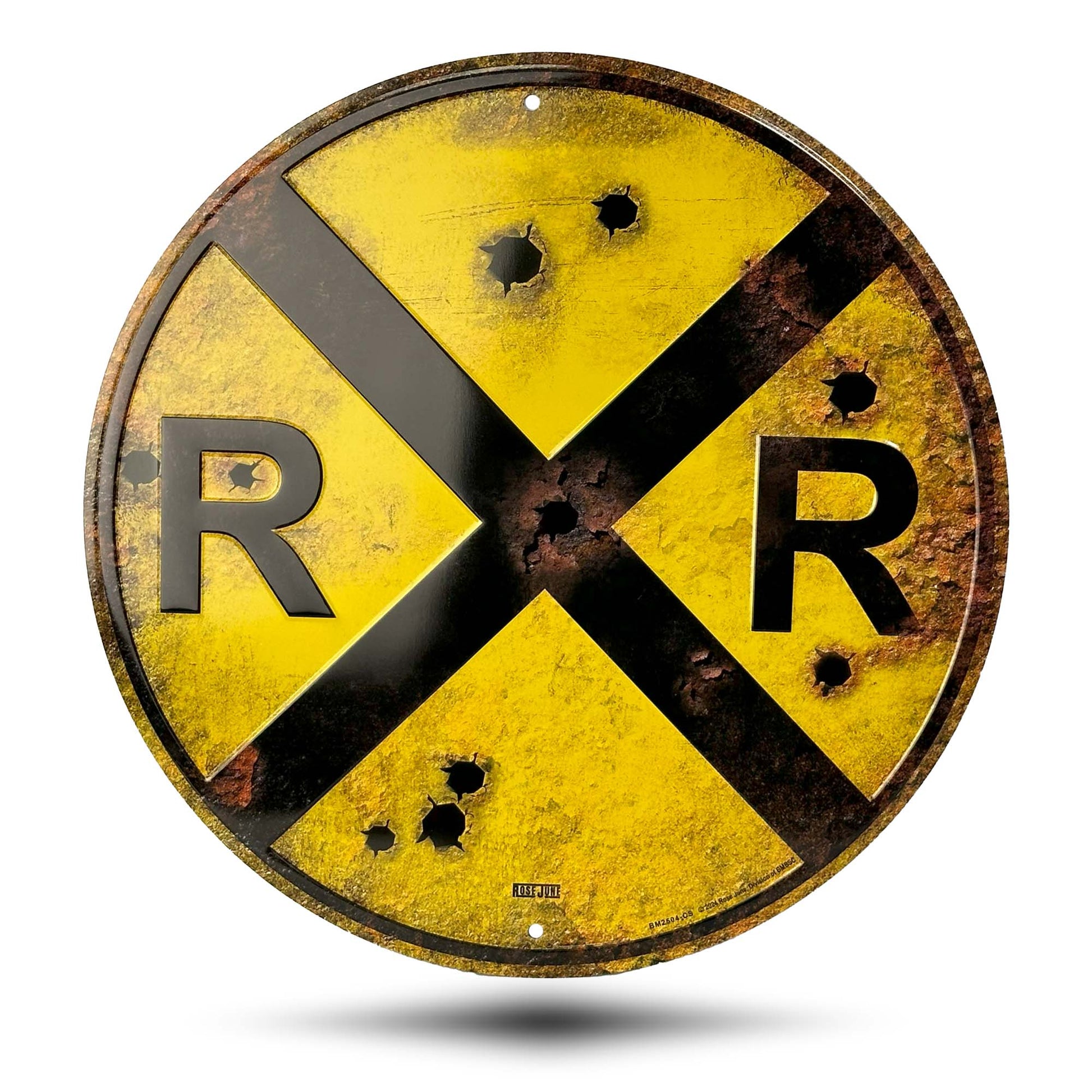 Railroad Crossing Rust Vintage Sign Front Side