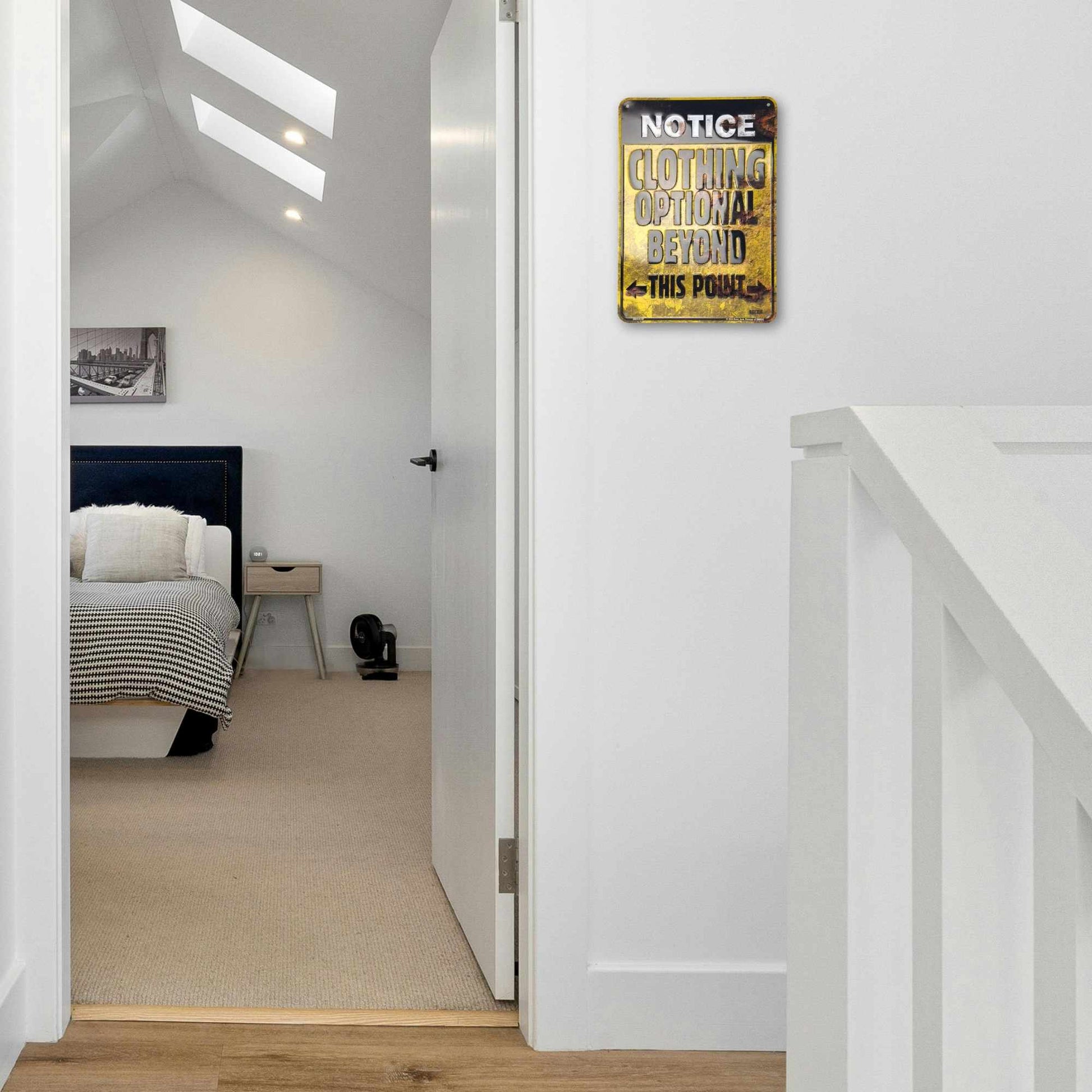 Notice Clothing Optional Beyond This Point In Front of Bedroom
