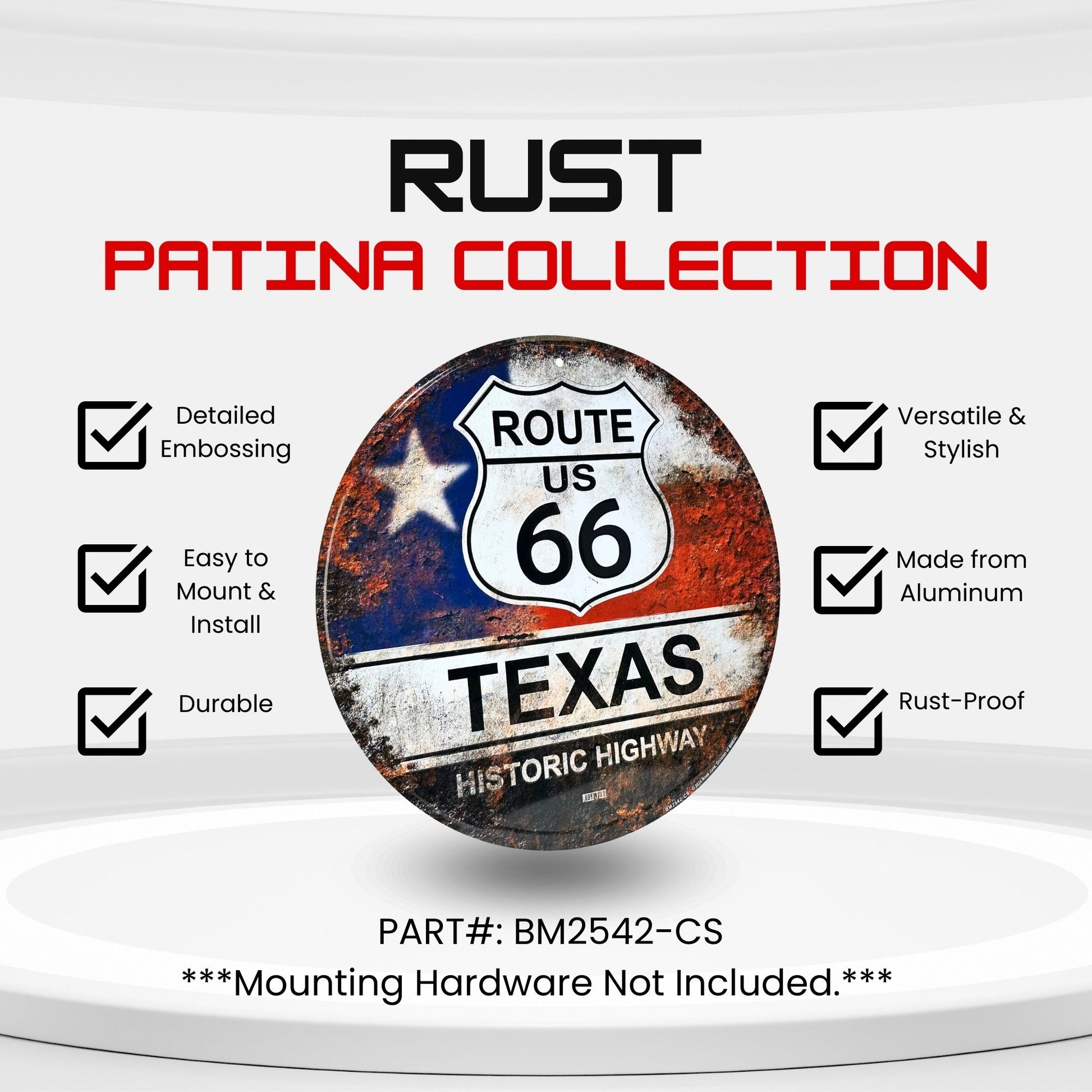 Route 66  Texas Rust Vintage Historic Highway Sign Detail Specs