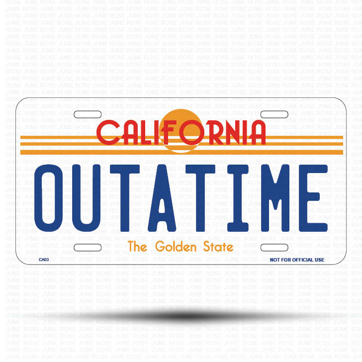OUTATIME Flat Aluminum License Plate | 6" x 12" | State Plate Front View Name Plate