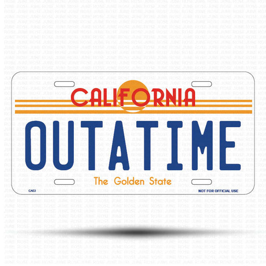 OUTATIME Flat Aluminum License Plate | 6" x 12" | State Plate Front View Name Plate