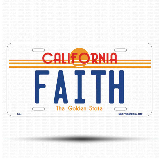 FAITH Flat Aluminum License Plate | 6" x 12" | State Plate Front View Name Plate California Goldend State