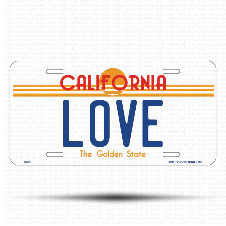 LOVE Flat Aluminum License Plate | 6" x 12" | State Plate Front View Name Plate California Goldend State