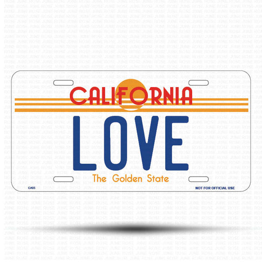 LOVE Flat Aluminum License Plate | 6" x 12" | State Plate Front View Name Plate California Goldend State
