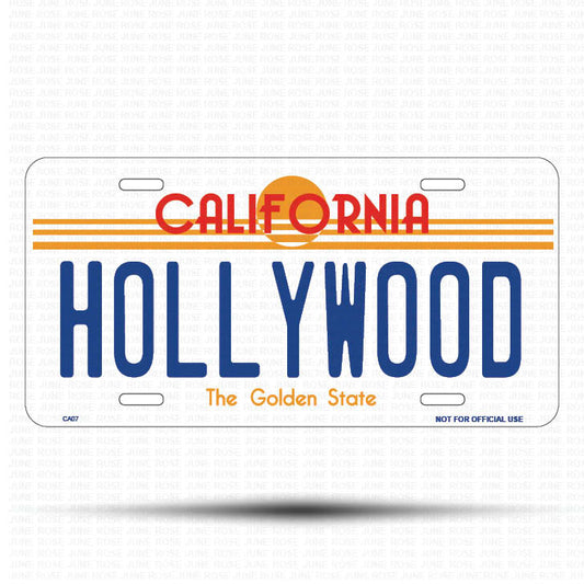 HOLLYWOOD Flat Aluminum License Plate | 6" x 12" | State Plate Front View Name Plate California Goldend State