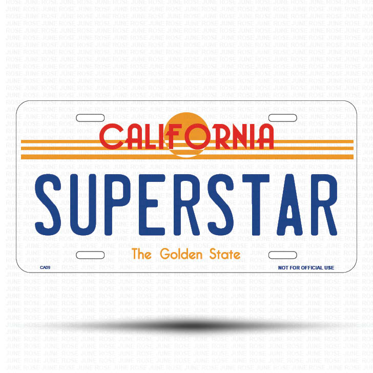 SUPERSTAR Flat Aluminum License Plate | 6" x 12" | State Plate Front View Name Plate California Goldend State