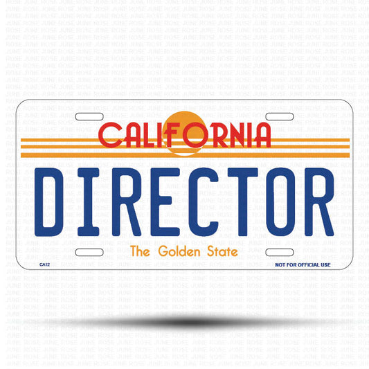 DIRECTOR Flat Aluminum License Plate | 6" x 12" | State Plate Front View Name Plate California Goldend State
