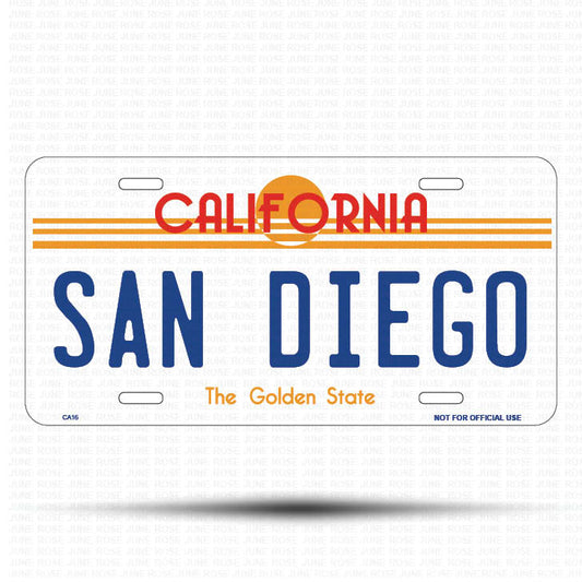 SAN DIEGO Flat Aluminum License Plate | 6" x 12" | State Plate Front View Name Plate California Goldend State