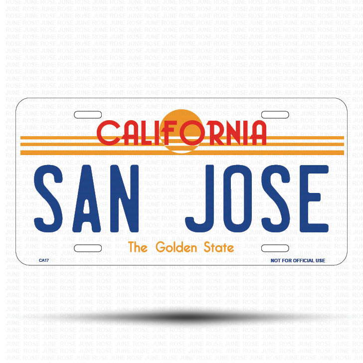 SAN JOSE Flat Aluminum License Plate | 6" x 12" | State Plate Front View Name Plate California Goldend State