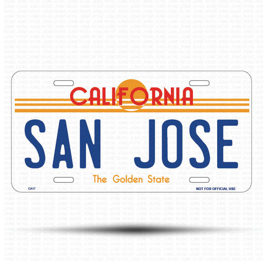 SAN JOSE Flat Aluminum License Plate | 6" x 12" | State Plate Front View Name Plate California Goldend State