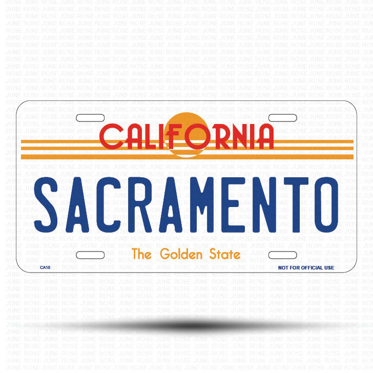 SACRAMENTO Flat Aluminum License Plate | 6" x 12" | State Plate Front View Name Plate California Goldend State
