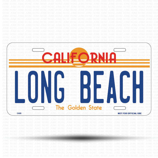 LONG BEACH Flat Aluminum License Plate | 6" x 12" | State Plate Front View Name Plate California Goldend State