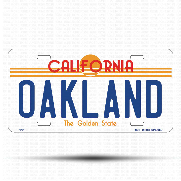 OAKLAND Flat Aluminum License Plate | 6" x 12" | State Plate Front View Name Plate California Goldend State
