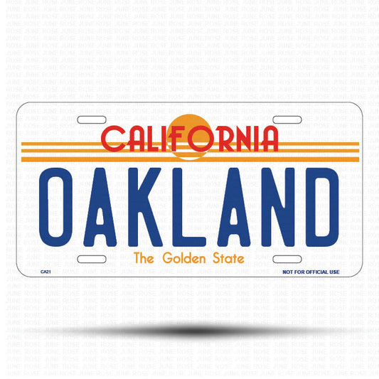 OAKLAND Flat Aluminum License Plate | 6" x 12" | State Plate Front View Name Plate California Goldend State