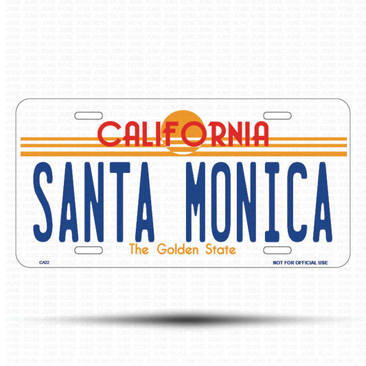 SANTA MONICA Flat Aluminum License Plate | 6" x 12" | State Plate Front View Name Plate California Goldend State