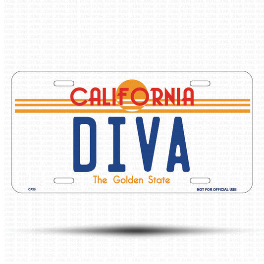 DIVA Flat Aluminum License Plate | 6" x 12" | State Plate Front View Name Plate California Goldend State