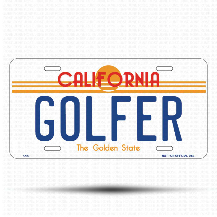 GOLFER Flat Aluminum License Plate | 6" x 12" | State Plate Front View Name Plate California Goldend State