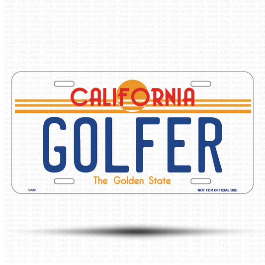 GOLFER Flat Aluminum License Plate | 6" x 12" | State Plate Front View Name Plate California Goldend State