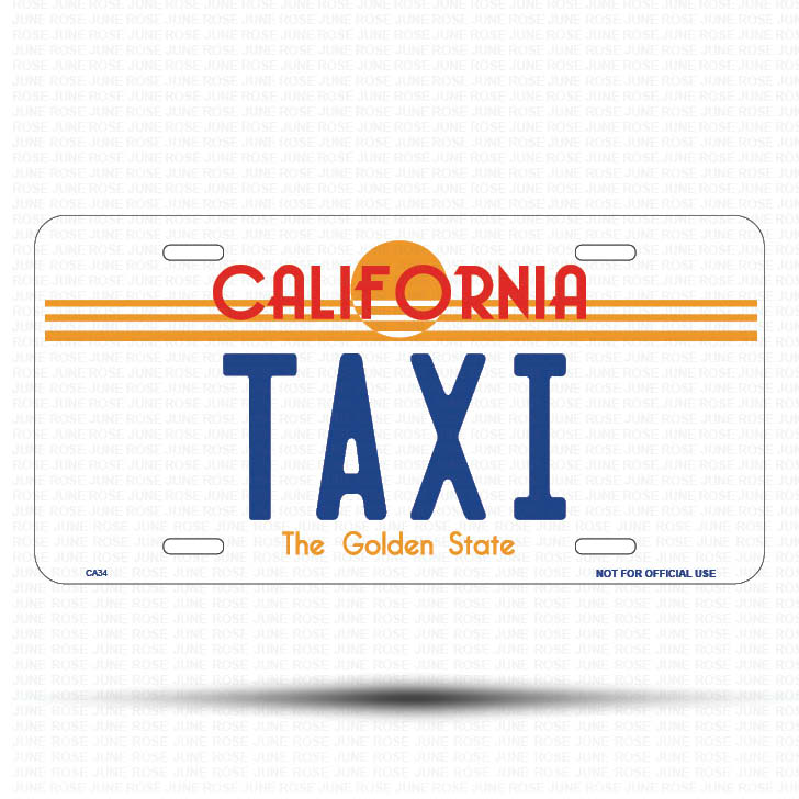 TAXI Flat Aluminum License Plate | 6" x 12" | State Plate Front View Name Plate California Goldend State