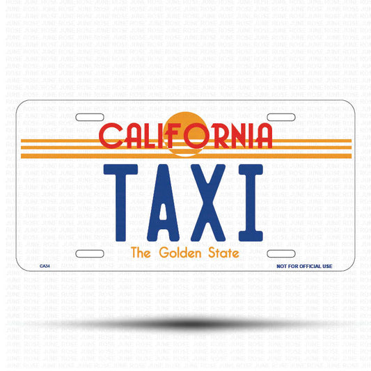 TAXI Flat Aluminum License Plate | 6" x 12" | State Plate Front View Name Plate California Goldend State