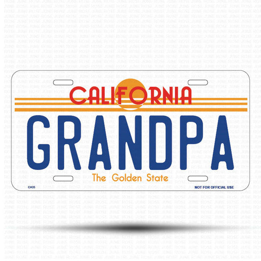GRANDPA Flat Aluminum License Plate | 6" x 12" | State Plate Front View Name Plate California Goldend State
