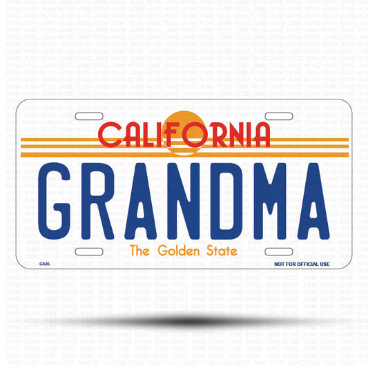 GRANDMA Flat Aluminum License Plate | 6" x 12" | State Plate Front View Name Plate California Goldend State