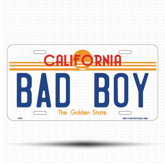 BAD BOY Flat Aluminum License Plate | 6" x 12" | State Plate Front View Name Plate California Goldend State