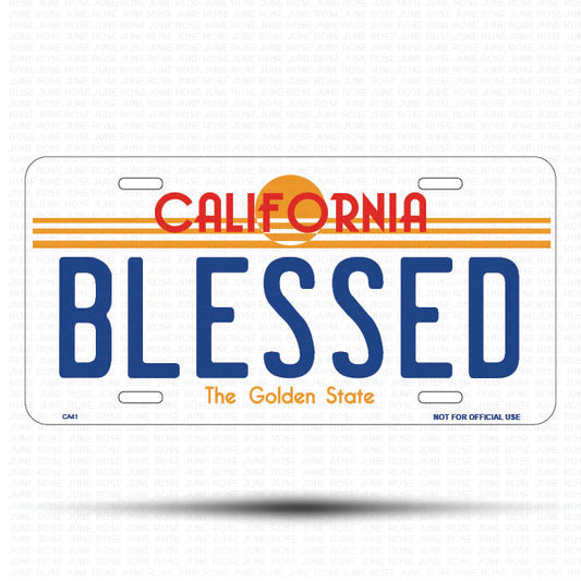 BLESSED Flat Aluminum License Plate | 6" x 12" | State Plate Front View Name Plate California Goldend State