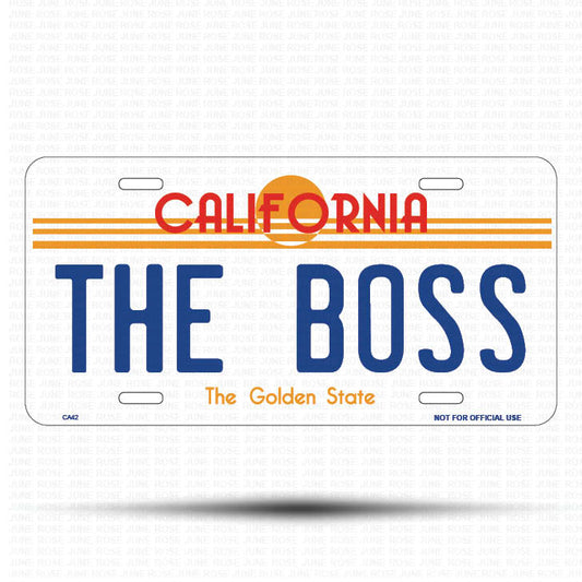 THE BOSS Flat Aluminum License Plate | 6" x 12" | State Plate Front View Name Plate California Goldend State
