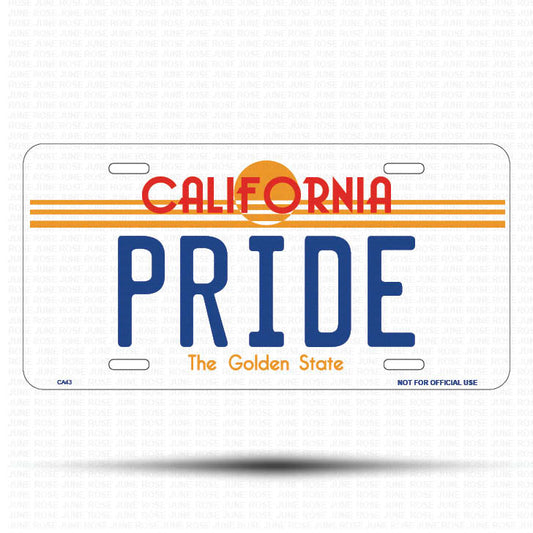 PRIDE Flat Aluminum License Plate | 6" x 12" | State Plate Front View Name Plate California Goldend State