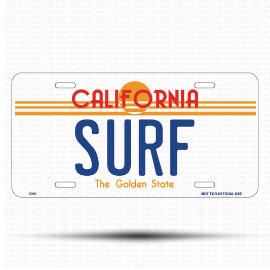 SURF Flat Aluminum License Plate | 6" x 12" | State Plate Front View Name Plate California Goldend State