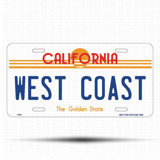 WEST COAST Flat Aluminum License Plate | 6" x 12" | State Plate Front View Name Plate California Goldend State
