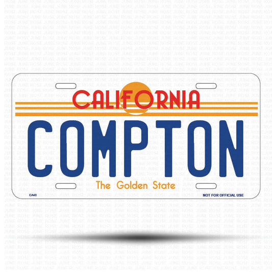 COMPTON Flat Aluminum License Plate | 6" x 12" | State Plate Front View Name Plate California Goldend State